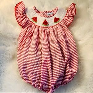 Baby girl smocked bubble suit